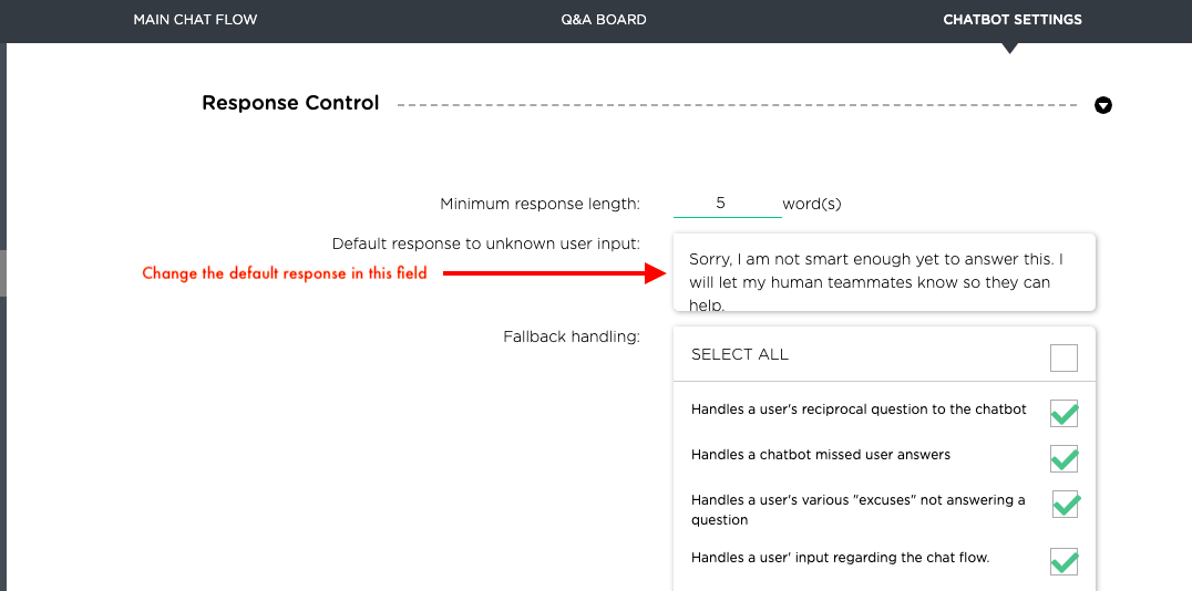 agent default response to unknown user input