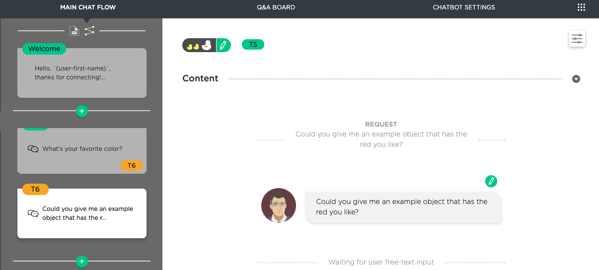the content of a created follow-up request for asking a question