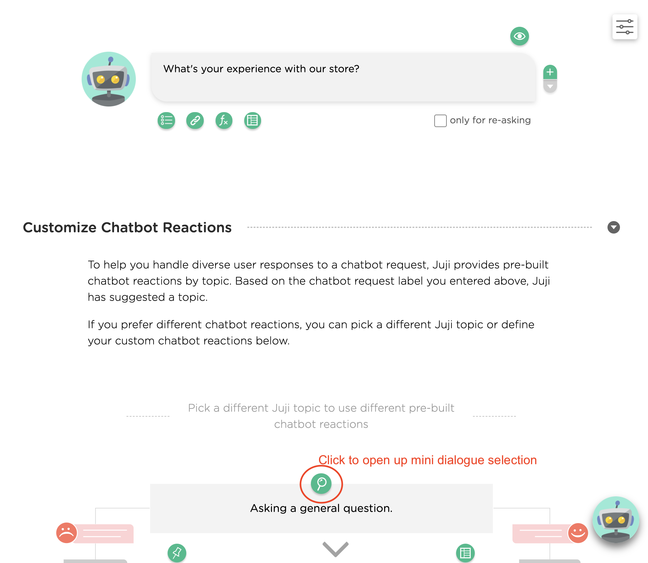 Open up mini dialogue selection popup to select the custom topic