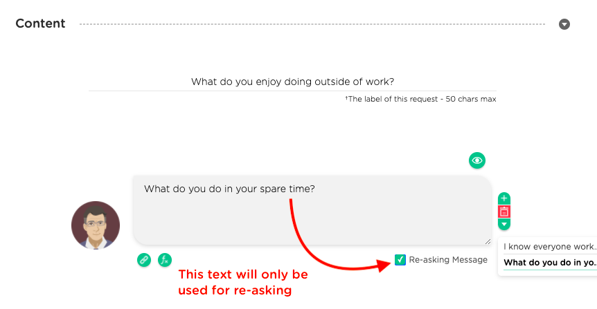 agent design tip: defining a list of re-asking expressions for a question