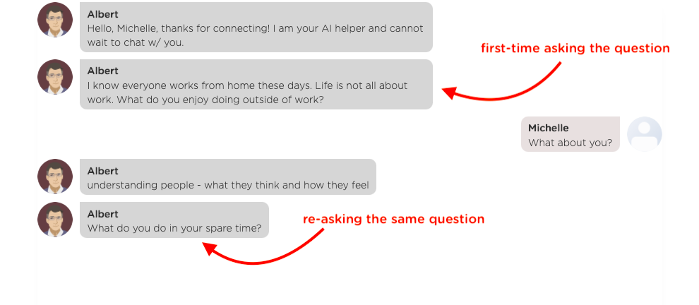 agent design tip: an agent asks a question using different expressions: first time vs. second time.