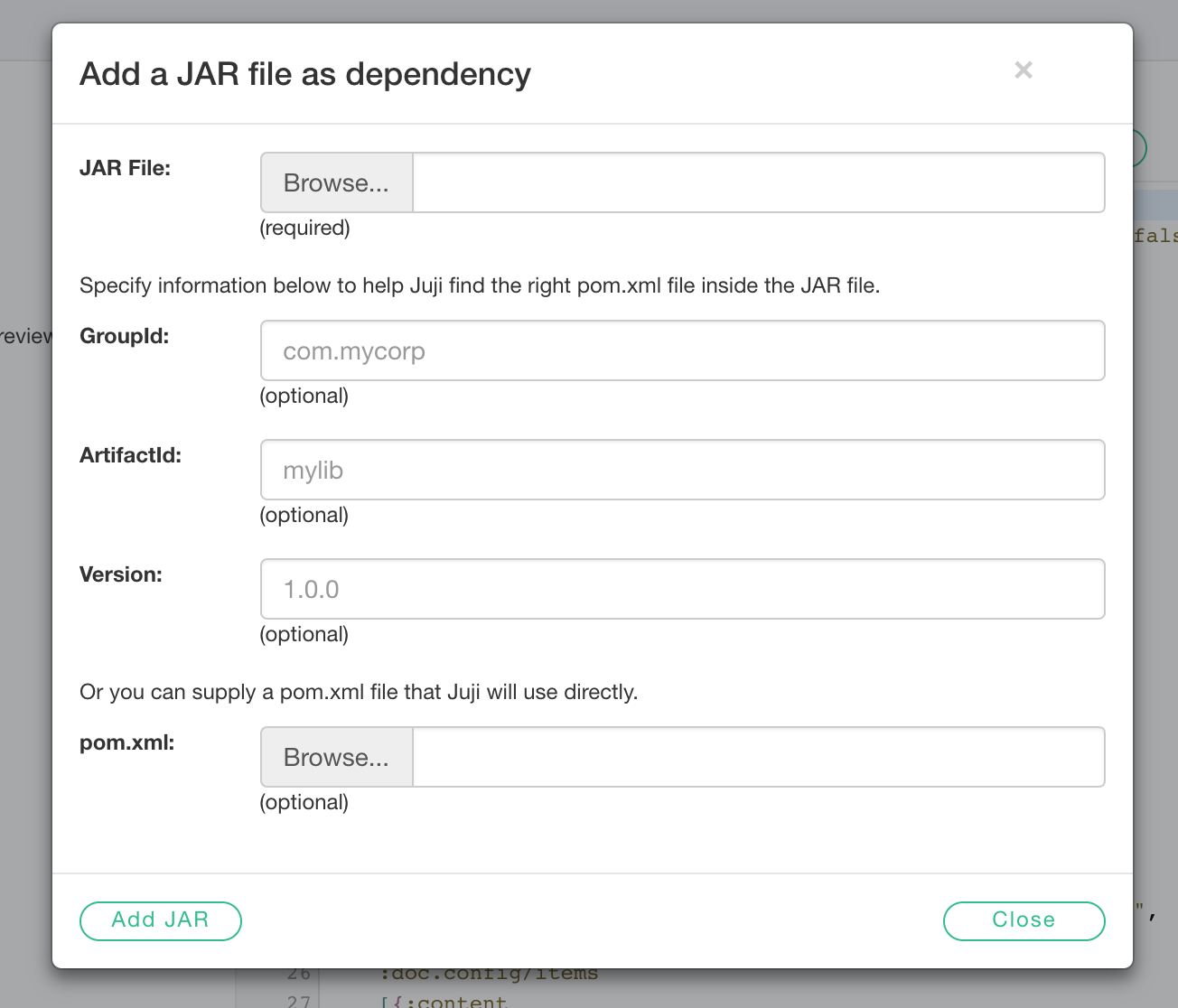 Upload JAR dialog